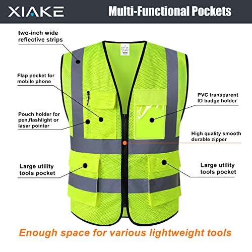 XIAKE Yellow Mesh Reflective Safety Vest for Men & Women Class 2 ANSI Standard Large