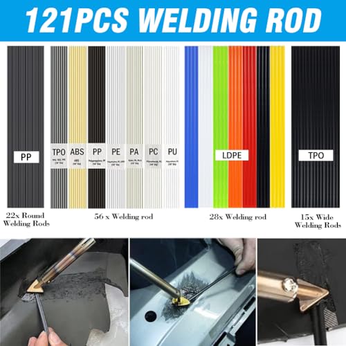 100W Plastic Welding Kit, Plastic Welder Soldering Iron Kit with 121pcs Rods, Professional Surface Repair Tool for Car Bumper with 4 Welding Tips, Patch Net,Hot Iron Stand,Wire Brush,Metal Stand, etc.