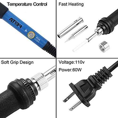 Soldering Iron Kit Electronics - FEITA Adjustable Temperature Solder Iron AC110V 60W with 5Pcs Different Solder Tips, Soldering Stand, Solder Wire for Variously Electronic Repair