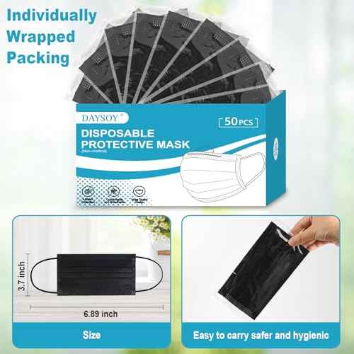 Individually Wrapped 4-Layer Filter Disposable Face Mask Single Use Dust Safety Face Mask Flat Earloop Latex-Free 50pcs