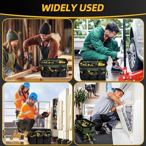 Tool Bag, Portable Tool Box Organizer Adjustable Shoulder Strap, Carry Tool Tote Heavy Duty Tool Storage Bag With Wide Mouth,Tool Bags for Men Mechanic EngineerGift - L, Army Green & Black