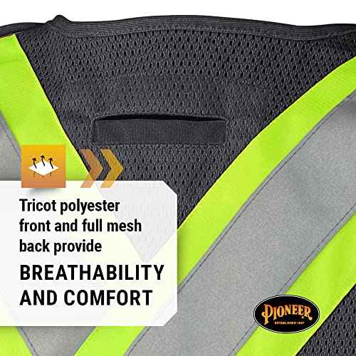 Pioneer Hi Vis Tear-Away Mesh Back Safety Vest for Me - Reflective Tape, 4 Pockets - Construction, Traffic, Security - Black