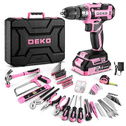 Pink 20V Cordless Power Drill Set with Battery & Tool Box - DEKOPRO