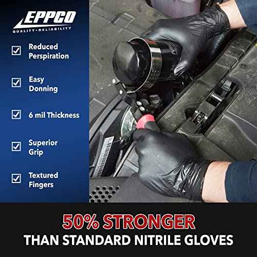 EPPCO Grease Bully 6-Mil Black Nitrile Gloves Disposable Powder Free, Latex Free Textured Superior Grip Glove for Mechanics
