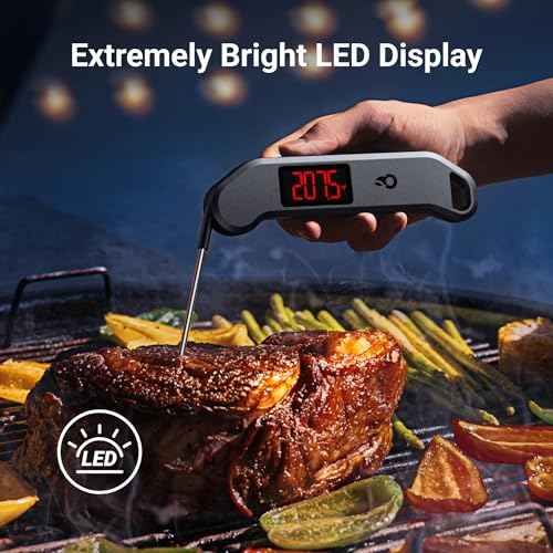 Professional Digital Meat Thermometer, 1 Sec Instant Read, ¡¾0.5¢µ Accuracy NIST&NSF Certified Food Thermometer, Auto-Rotate Bright LED Screen, 100% Waterproof Cooking Thermometer for Grill BBQ, Black