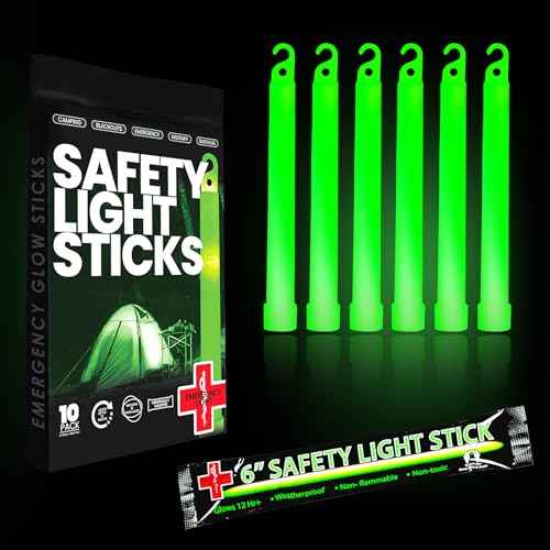 Emergency 10 Ultra Bright Green Glow Sticks - Individual Packed With Lanyard - For Camping Survival - Glow Lights for Blackouts, Hurricane and Storms- 6 Inch Chem Light Sticks with 12 Hour Duration