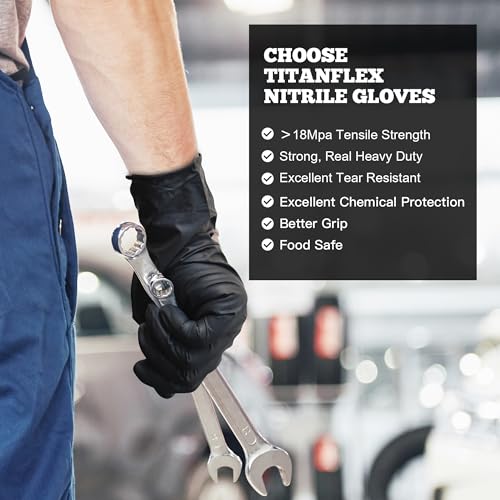 TitanFlex Heavy Duty Nitrile Exam Gloves 6-mil Large Black Disposable Food Safe