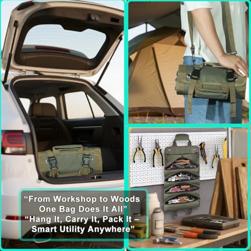 Roll Up Tool Bag Organizer: Compact Heavy Duty 1200D Oxford Waterproof with 6 Pockets ? Gift for Electrician Carpenter Mechanic & DIYer