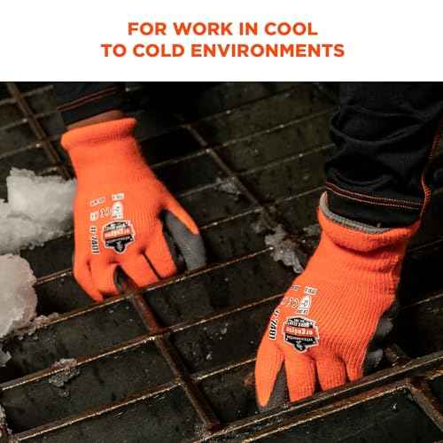Ergodyne ProFlex 7401 Coated Winter Work Gloves, Latex Coated Palm, Thermal Fleece Lining, Orange