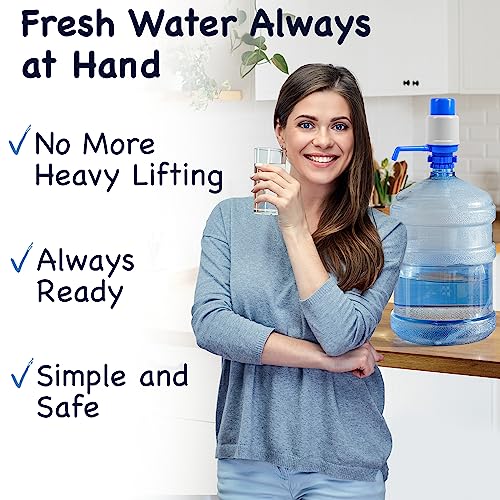 Blue Manual Water Pump for 5 Gallon Jugs - Non-Electric Hand Dispenser with Adjustable Tubes & BPA-Free Components