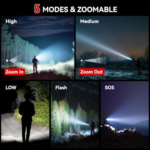 LETMY Black 2 Pack Tactical LED Flashlights - High Lumens Waterproof 5 Modes
