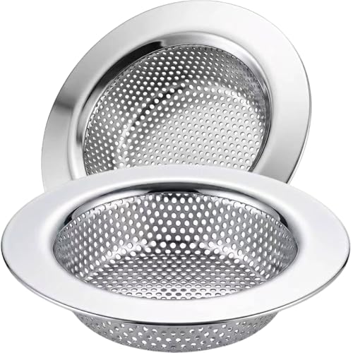 2 Pack Stainless Steel Kitchen Sink Strainers 4.5" Wide Rim, Anti-Clog Drain Filters