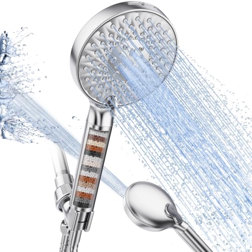 SR SUN RISE Bright Silver Filtered Handheld Shower Head with 9 Spray Modes + 1 Replacement Filter