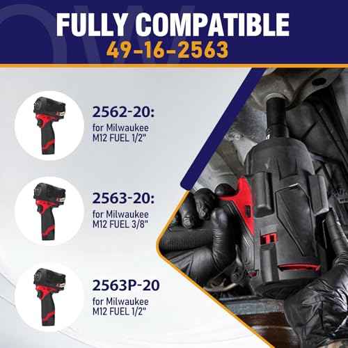 49-16-2563 Impact Driver Protective Boot Compatible with Milwaukee M12 Fuel 1/2" and 3/8" Short Handle Impact Wrenches, Fits 2562-20, 2563-20, 2563P-20, 2854-20, 2855-20, 2855P-20