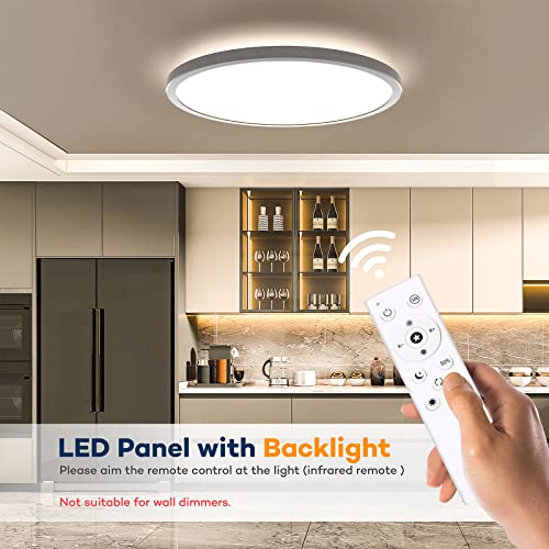 White 12-Inch Dimmable LED Flush Mount Ceiling Light with Remote, Adjustable 3000K-6500K for Bedroom & Kitchen