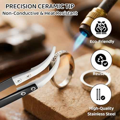 3 Pcs Precision Reverse Ceramic Tweezers Set - Non-Conductive Reverse Anti-Magnetic Solder Tweezers with Pointed & Curved Tips, Heat-Resistant Electronics Tool for Pinching Coils, PCB Repair (Black)