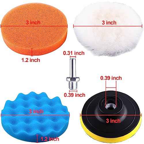 SIQUK 9 Pieces 3 Inch Buffing Pads Kit Foam Buffer Polisher Pads 3 Inch Hook and Loop Polishing Pads Buffer Attachment for Drill