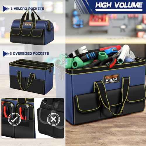 Tool Bag 2-Pack Set | AIRAJ 18" & 14" Portable Tool Storage Bag | Wide Mouth Tool Bags for Men and Women | Small Tool Tote | Tool Organizer for Home Repairs,Garage Storage,Professional Work | Tool Box