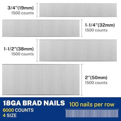 WORKPRO 18 Gauge Brad Nails, 2'',1-1/2'',1-1/4'', 3/4'' 6000 Count Universal Brad Nails for Pneumatic, Electric Brad Nailer