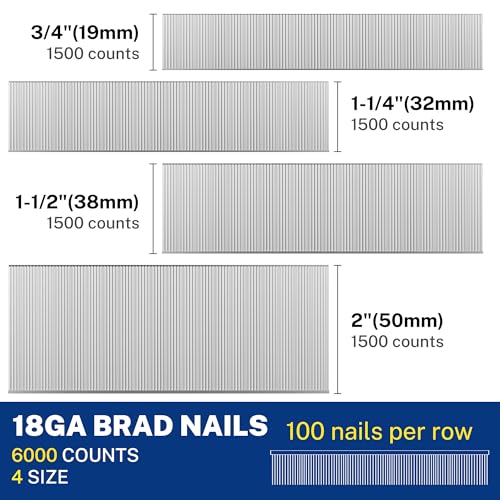 WORKPRO 18 Gauge Brad Nails Assortment 2'', 1-1/2'', 1-1/4'', 3/4'' Heavy Duty Fasteners