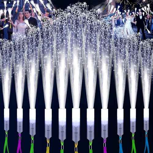 76 PCS White Fiber Optic Sticks, LED Fiber Wands, Fiber Optic Wand with 3 Light Modes, Glow in the Dark Party Supplies, Wedding Party Supplies, for Wedding, New Year, Birthday, Carnival