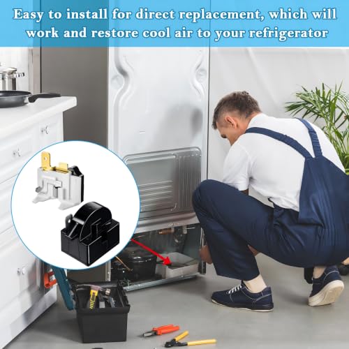 Mudder 2Pcs PTC Starter Relay 4.7Ω & 6750C-0005P Overload Protector for Refrigerator
