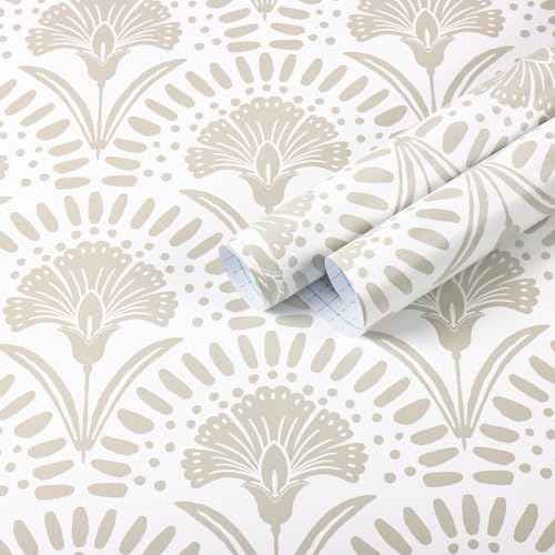 Timeet 17 in ¡¿ 78.7 in Modern Wallpaper Peel and Stick Geometric Cream Wall Paper for Bedroom Removable Self Adhesive Contact Paper Cream Color Floral Decor