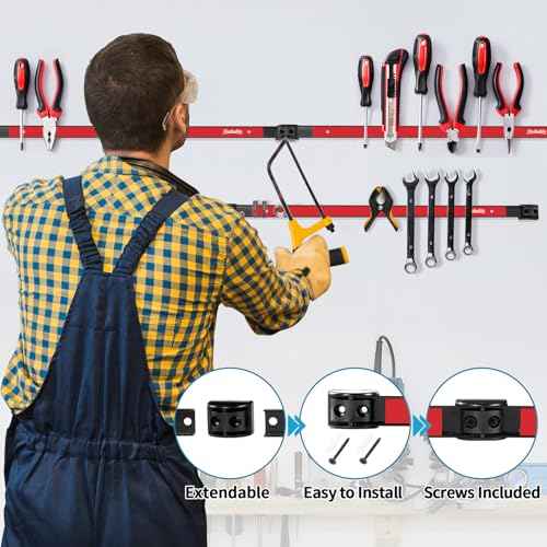 4 Pieces 18" Magnetic Tool Holder Strip, Red Magnet Bar, Metal Tool Organizer Rack for Garage Organization, Easy To Install in Workshop, Mounting Screws Included