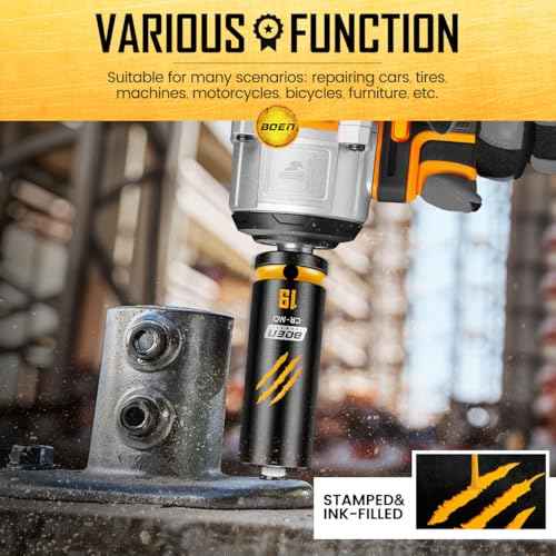 BOEN 1/2" Drive 19mm Deep Impact Socket Set, Chrome-molybdenum Steel, 6-Point Design, Deep Embossed and Painted Marking, Yellow Groove, Black Phosphate Coating