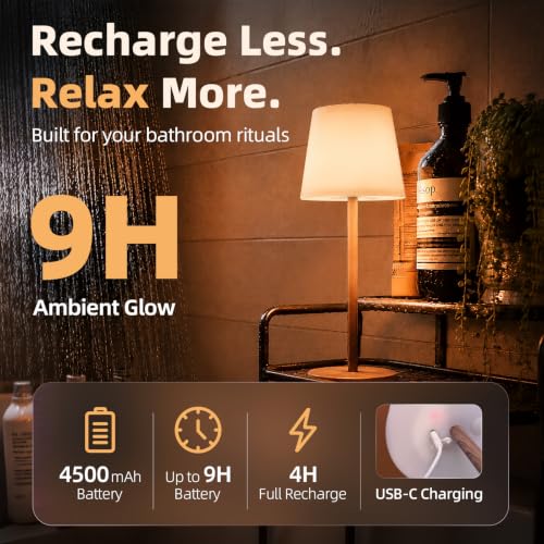 EZVALO Wood Grain Cordless Shower Lamp – Waterproof Rechargeable Mood Light, 3 Color Temps, 1 Pack