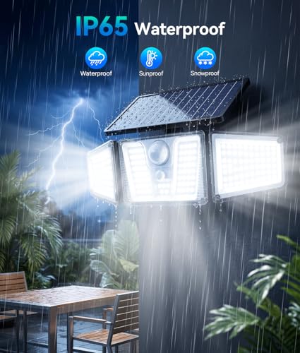 KOOPER Black 2-Pack Solar Flood Lights with 210 LED & Motion Sensor, 3 Heads Wide Angle Outdoor Security Lighting