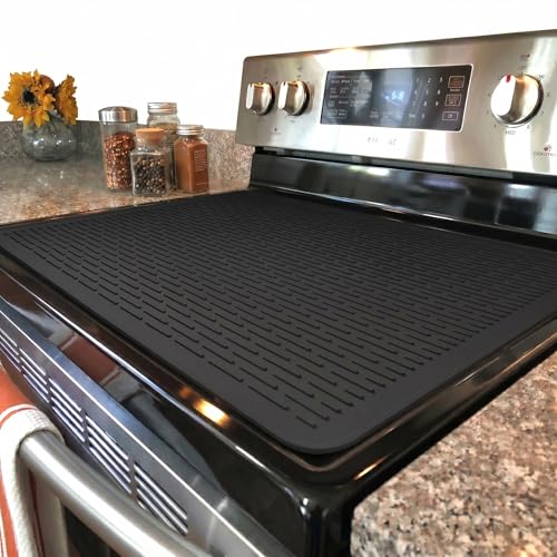 YUHFERA 30 x 21 Silicone Stove Top Cover for Glass Cooktop - Heat-Resistant Protector Mat, Black