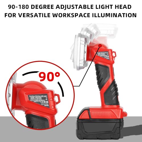 18W LED Work Light for Milwaukee M18 18V Lithium-Ion Battery, 2000 Lumen Al Alloy Flashlight Spotlight with USB Port, 3 Brightness Modes Indoor Outdoor Use(Battery Not Included)