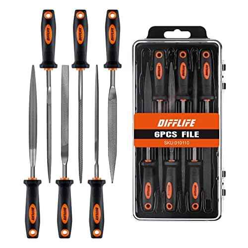 7'' Needle File Set - Carbon Steel 6-Piece With Handles, Hardened Alloy Strength Steel - Includes Flat, Flat Warding, Square, Triangular, Round, and Half-Round Files