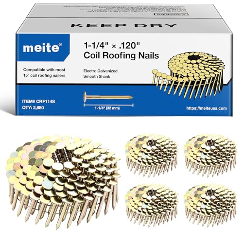Meite Roofing Nails 1-1/4 Inch 15 Degree Galvanized Coil Nails - Small Pack