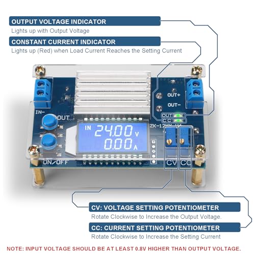 DROK Adjustable Buck Converter 5.3V-32V to 1.2V-32V 12A Power Supply with LCD Display