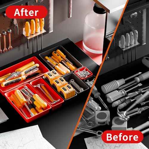 [5 Sizes] [69 PCS] Tool Drawer Organizer, Desk Tray, Rolling Chest, Toolbox (Black+Red)
