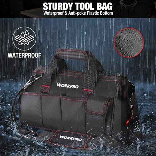 WORKPRO 16-inch Close Top Wide Mouth Tool Storage Bag with Water Proof Rubber Base, W081022A, 16"