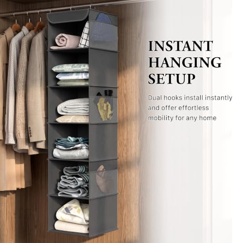 Simple Houseware 6-Shelf Hanging Closet Organizer Dark Gray - Space-Saving Wardrobe Storage