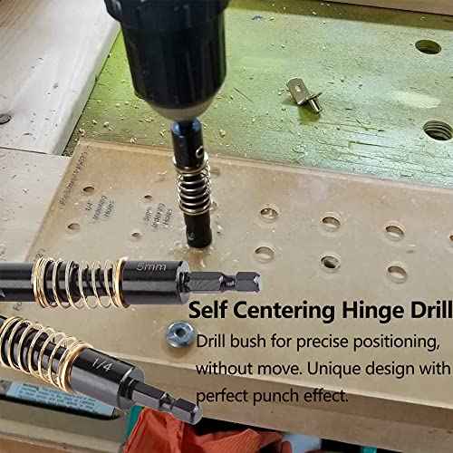Watris Veiyi Self Centering Hinge Drill, Centering Bits, Hex Shank Center Drill Bit Set, Center Hole Bit, Door Window Cabinet Centering Drill Bits Hinge Opening Tool(5mm&1/4")