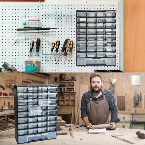 SUGOOE 33-Drawer Plastic Parts Organizer - Black, 11.8 x 16.1 x 5.2 in, with Removable Dividers