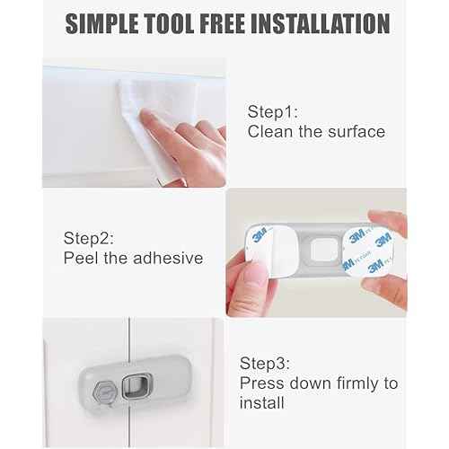 5 Pack Child Proof Refrigerator Lock, QYESWHSR Fridge Locks for Kids with Sticky Adhesive Pads, Child Safety Locks for Doors, RV Refrigerator, Oven Lock Child Safety Baby Cabinet Locks - Grey Updated