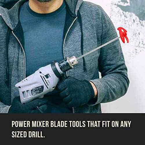 TCP Global Paint Mixer Attachment (Set of 2) - 10" Drill Paddle Mixer with 1/4" Round Shafts, 2.5" Plastic Paddles - Mix 1 Quart to 1 Gallon of Paint, Epoxy Resin, Concrete, Drywall Mud, Mortar