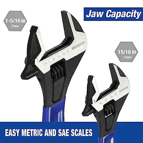 WORKPRO 2-Piece Adjustable Wrench Set, 6-Inch & 10-Inch Wide Jaw Black Oxide Wrench, Cr-V Steel, Metric & SAE Scales, Max Jaw Opening 15/16" & 1-5/16", for Home Repairs, Plumbing, Garage Work