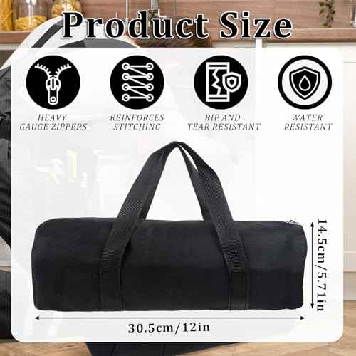 12 Inch Canvas Tool Bag for Men Canvas Tool Pouch Large Capacity Wide Mouth Tool Bag Zipper Tool Storage Bag Tool Tote Bag Power Tool Organizer for Electricians Mechanic Storage Wrenches Pliers Black