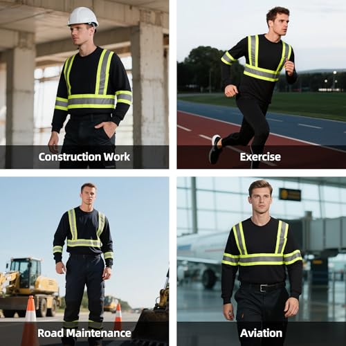 High Visibility Safety Shirts for Men, Hi Vis Class 3 Long Sleeve Reflective Construction Shirts
