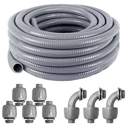 Ansgery 1/2 Inch Liquid Tight Electrical Conduit Kit 25ft with Fittings