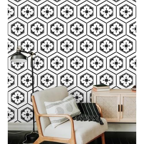 Naphite Black and White Peel and Stick Wallpaper Boho Geometric Black Modern Self Adhesive Removable Wallpaper for Bathroom Kitchen Backsplash Waterproof Contact Paper for Cabinets 17.3inW 78.7inL