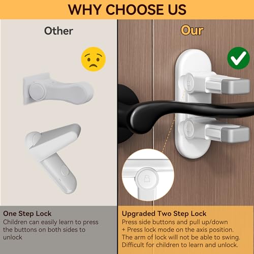 Door Lever Locks for Kids Safety, Strong 3M Adhesive Baby Proofing Door Handle Locks, Durable ABS Child Locks for Doors, Windows, Faucets, No Tools Needed or Drill (White-2Pack)