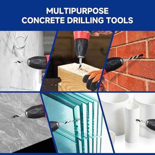 10PCS Masonry Drill Bit Set, Carbide Tip for Concrete/Brick/Tile/Glass/Wood/Etc, Industrial Strength, Includes Sizes: 1/8" - 1/2" by Tuvkkgui
